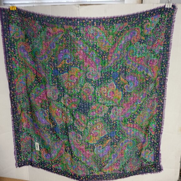❤️YSL YVES SAINT LAURENT FOULARDS PAISLEY 100% Wool PIANO SHAWL SCARF 39x38 - Picture 3 of 7
